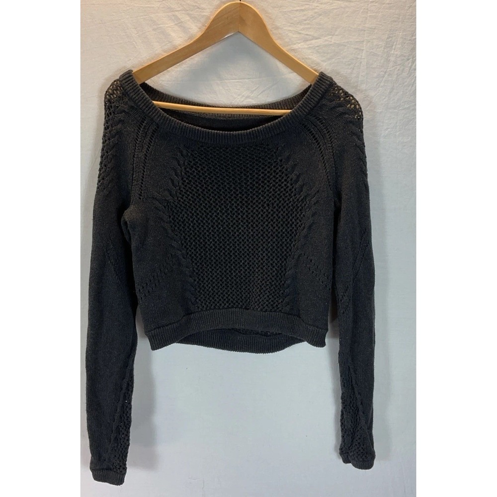 Lululemon Be‎ Present Womens 6? Heather Black Cotton Cropped Sweater Cable Knit